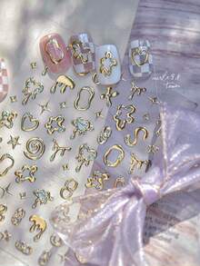 1 Foglio di Adesivi per Unghie Oro e Argento, Decorazioni per Unghie 5D in Rilievo Asimmetriche, Decalcomanie di Gemme Colorate, Autoadesive, Forniture per arte di unghie in Gemme Impermeabili per Donne e Ragazze, Decorazioni per Unghie Fai-da-Te - Multicolore - Visualizzare 5