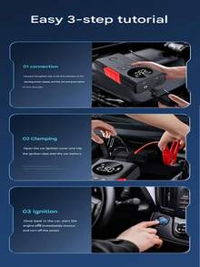 12V Car Jump Starter And Air Compressor 2-In-1 Device, Portable Car Battery Charger With Emergency LED Light, Tire Inflator, Compass For Outdoor Use - Multicolor - View 7