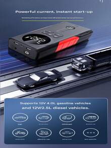 12V Car Jump Starter And Air Compressor 2-In-1 Device, Portable Car Battery Charger With Emergency LED Light, Tire Inflator, Compass For Outdoor Use - Multicolor - View 3