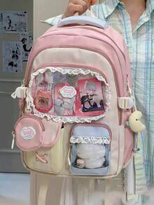 1 chiếc balo Dopamine Sweet Girl chất lượng cao, viền ren tinh tế, kiểu dáng học sinh Nhật Bản, dung tích lớn, thiết kế hai ngăn nhiều túi phối màu, kèm túi đựng phụ kiện, phù hợp cho đi học, du lịch, mua sắm, đựng tượng nhỏ, dùng hàng ngày. - Nhiều màu - Xem 6