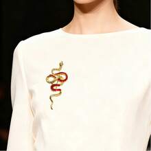 1枚复古优雅锌合金绿叶蛇形胸针，精致配饰，可搭配外套、夹克、西装，四季皆宜 - 彩色 - 查看 8