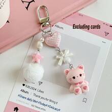 一套可爱兔子钥匙扣，心形CCD相机挂绳，毛球钥匙圈，防丢吊坠 - 彩色 - 查看 14