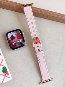 1pc Women's Leather Strawberry Buckle Band, Compatible With 42mm, 38mm, 40mm, 41mm, 44mm, 45mm, 46mm, 49mm Series, Fashionable Smart Watch Replacement Strap, Suitable For Ultra2, Ultra SE2, SE 11, 10, 9, 8, 7, 6, 5, 4, 3, 2, 1 - Black - View 4