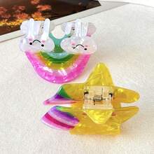 1个可爱彩虹星星发爪夹，萌萌的半扎马尾夹，卡通发饰，夏季沙滩发夹 - 彩色 - 查看 4