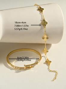 Juego de pulsera y brazalete dorado, diseño minimalista elegante, adecuado para citas, reuniones, regalos de fiesta - oro - Ver 7