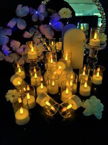 6/12/24pcs Flickering Flameless Candles, Battery Operated Candles With Timer And Remote Control, LED Wishing Candles For Tabletop Centerpiece, Suitable For Christmas, Halloween, Valentine's Day, Dining Table, Room Decor, Wedding, Party, Gift - Transparent - Cup Wax - View 4