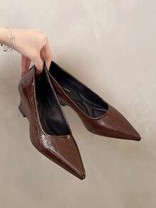 Women's Fashion Wedge Pumps Pointed Toe Slip-On Shoes, 2026 Spring/Summer New Arrival, Wedge Heel, Versatile, Elegant High Heels For Commuting - Brown - View 3