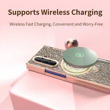 New Fashionable Luxury Rhinestone Electroplated Frame Phone Case, Comes With Magnetic Spring Hinge, Phone Stand Function, Supports Wireless Charging, Includes Anti-Peeping Tempered Glass Screen Protector, Compatible With Samsung Fold 6 7 Full-Body Shockproof Protective Cover - Color - View 10