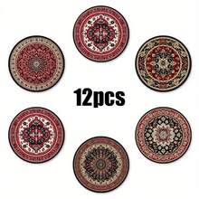 6pcs/Set Traditional Wooden Coasters, Suitable For Home, Office And Party Drink Coasters Set, Bohemian Style Coaster Set For Kitchen, Bedroom, Living Room, Office, Garden, Desktop Decor, Party Decor, Home Decor, Kitchen Accessories, Holiday Decor, Gift, Available In 1 Set, 2 Sets Or 31 Sets, Father's Day Gift - Redwood - View 9
