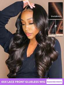 Bleached Knots 4x4 Lace Human Hair Front Wigs Pre Plucked With Baby Hair Wear And Go Glueless Wigs Real Human Hair 4x4 Body Wave Lace Front Wigs Human Hair Wigs For Women No Glue Lace Front Closure Ready To Wear Wigs 180% 250% Density 8-20 22 24 26 28 30 Inch Natural Black - Natural Black - View 3