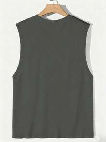 Camiseta sin mangas para hombre, camiseta sin mangas de cuello redondo, multiusos para deportes de verano - Gris Oscuro - Ver 4
