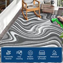 1Pcs Modern Abstract Pattern Outdoor Area Rug For Balcony Pool RV Waterproof Reversible Mat Palm Vintage Straw Plastic Camping Carpet For Patio Deck - Gray - View 5