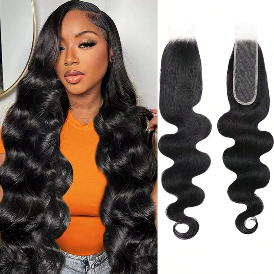 2x6 Lace Closure Human Hair HD Transparent Body Wave Lace Closure Middle Part Human Hair Kim K Closure With Baby Hair - Natural Black - View 1