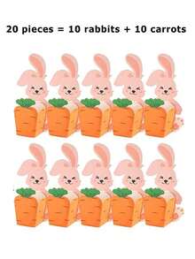 20pcs Easter Gift Box Set, Includes 10 Rabbits + 10 Carrot Boxes, Creative Cute 3D Cartoon Rabbit & Carrot Paper Gift Packaging Boxes, Suitable For Easter, Thanksgiving, Mother's Day, Birthday Gifts And Party Decorations - Multicolor - View 9