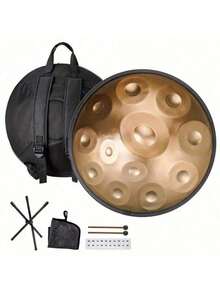 22 Zoll Handpan Trommel Gold | 9/10/12 Noten 432Hz Stahlperkussionsinstrument | Mystischer Klang für Anfänger & Profis - Gold - Übersicht 15