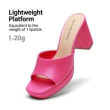 Women Minimalist Open Toe Heeled Mule Sandals Slip On, Thick Heel Casual High Heel Sandals For Outdoor Spring/Summer - Màu Hồng Tươi - Xem 9