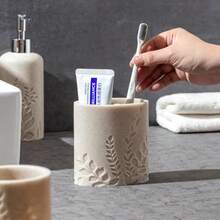 aocoott 4-piece batroom accessory set wit 13 oz soap dispenser toot older cup soap dis batroom countop organizer - Beige - Ver 4