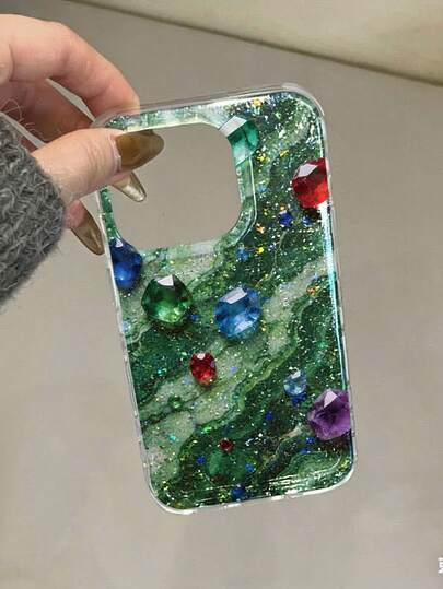 Grönt marmormönster målat epoxi stötsäkert telefonskal kompatibelt med 17/17 Pro/17 Pro Max/16/15 XR/7/8/16 Pro Max/13/15 Pro Max/12 Pro Max/13 Pro Max/14 Pro Max, S25/S25 Plus/S25 Ultra, A16/A36/A26/A56, S24