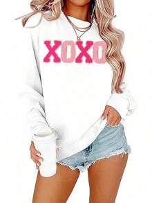 Valentine Sweatshirt For Women Glitter XOXO Printed Pullover Top Novelty Valentine's Day Long Sleeve Gift Top - 懷特-h - 查看 11