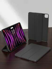 Soft Silicone And PU Leather Protective Case Compatible With Ipad (A16) 11th/10th Gen, Air 4/5/(M2) 2024/(M3) 2025 10.9"/13", 9/8/7 10.2", Pro 11"/12.9" (2018/2020/2021/2022), Black - Black - View 2