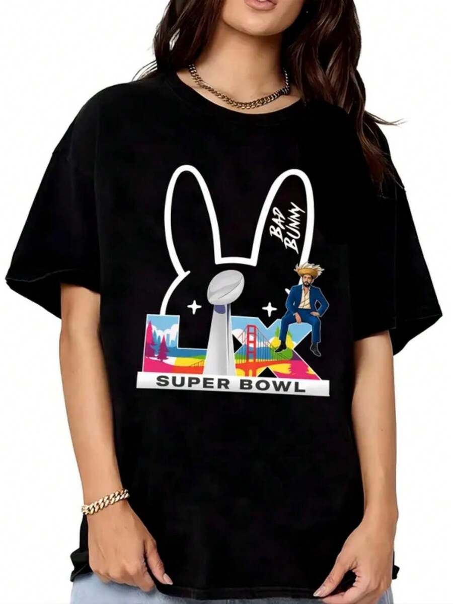 Bad1 Bunny Football Bad Benito File, Bad1 Bunny Bowl 2026 Halftime Show , Bad1 Bunny Football Shirt, Bad1 Bunny Bowl 2026 - 黑色 - 查看 1