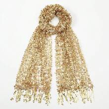 1pc Sequin Embroidered Tassel Scarf Shawl For Women Party Evening Dress Cheongsam Dinner Stage Shawl Scarf Fashion Accessories - 金色 - 查看 8