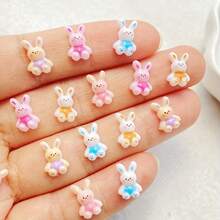 46件套逼真树脂可爱迷你卡通兔子美甲装饰品，高品质平底配件，适用于DIY美甲、剪贴簿、珠宝制作，是情人节、复活节、母亲节的理想礼物。 - 彩色 - 查看 3
