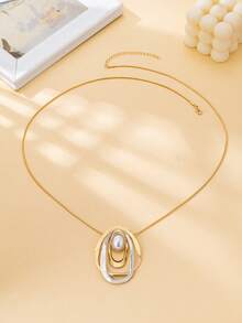 1pc Elegant Fashion Personalized Sophisticated High-End Oval Necklace, Chic & Refined, Suitable For Women's Daily Wear - Gold - View 5