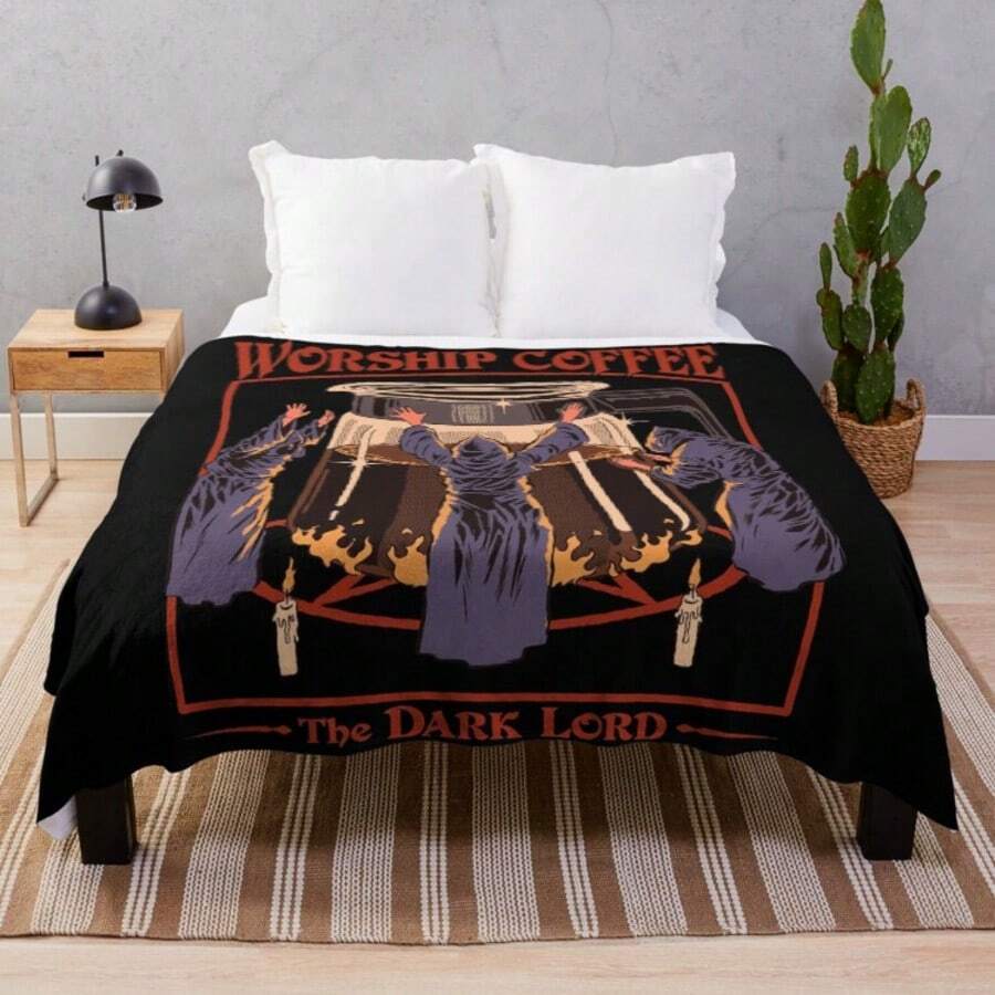 Funny Coffee Worship Humor Flannel Throw Blanket, Caffeine Lover Design Soft Cozy Blanket For Couch, Warm Lightweight Decor For Morning Drinkers, Barista Gifts And Coffee Shop Theme (2) - 主圖顏色 - 查看 1