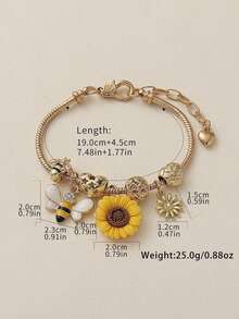 1 Piece Of Fashionable Bracelet Featuring A Golden Sunflower, Bee, And Hollowed-Out Heart-Shaped Flower Design For Teenagers - Multicolor - View 9