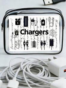 New Arrival!All-In-One Charger Travel Organizer - Transparent Toiletry Bag, Travel Essential, Portable Zipper Travel Makeup Bag, Beach Clear PVC Toiletry Bag, Waterproof Storage Pouch, Transparent Organizer Bag, Cable And USB Organizer Bag, Airport Approved PVC Cosmetic Bag For Chargers, Cables And Power Banks MRFD - 多色 4 - 查看 6