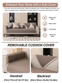 1pc Linen-Like Sofa Cushion Cover, High Grammage, Thick , Modern Minimalist Style. Machine Washable, Pet-Friendly, Anti-Slip Particles. Suitable For Living Room, Bedroom, Office Multi-Purpose Sofa Pad - Coffee Brown - View 5