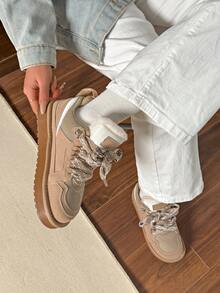 Thick Sole Hiking Boots, Faux Fur Collar, Lace-Up Side Zipper, New Snow Boots, Lace-Up Thermal Lined Winter Shoes - Khaki - View 2