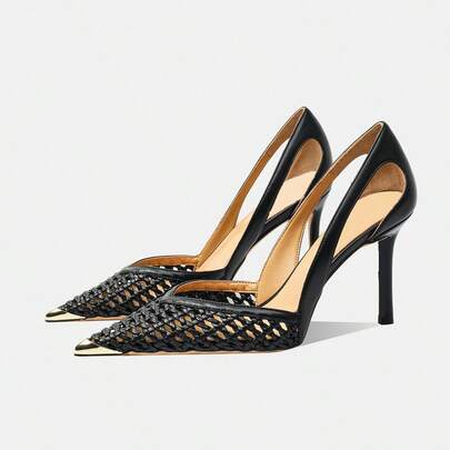 Women's Pointed Toe Glamorous Fashion Mesh Breathable Sexy Party Wedding Versatile Rhinestone Pumps