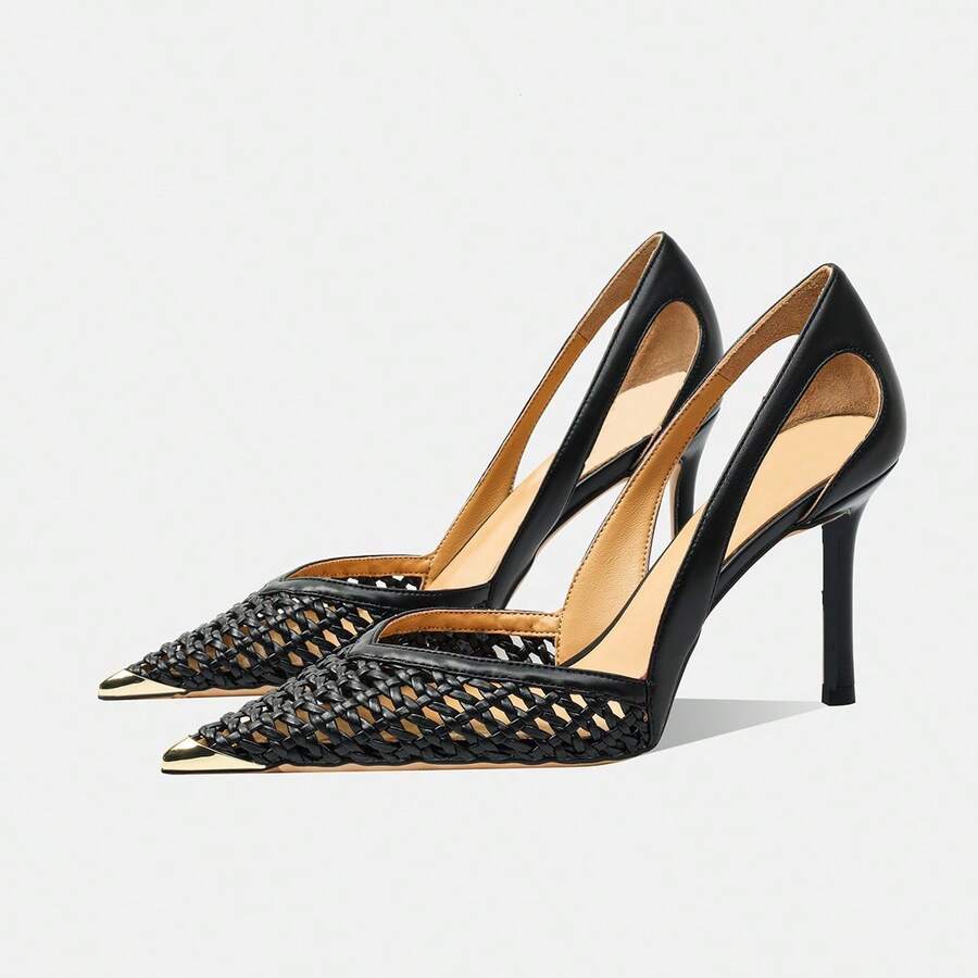 Women's Pointed Toe Glamorous Fashion Mesh Breathable Sexy Party Wedding Versatile Rhinestone Pumps,Summer Outfits - Black - View 1