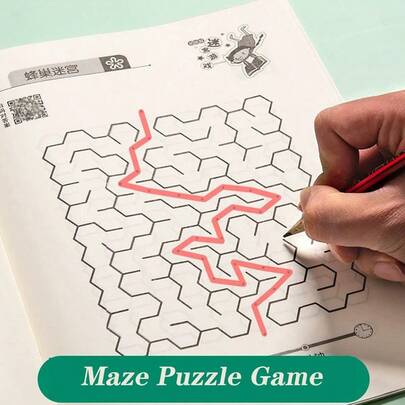 1pc Maze Book + Gift (2 Pencils, 1 Random Color Pencil Grip) Children's Logic Thinking Training, Attention Focus High Difficulty Game For Primary School Students