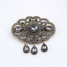 1pc Vintage Grey Rhinestone Turkish Brooch For Women, Suitable For Muslim Hijab, Collar, Wedding Bride Decoration, Antique Gold Alloy Brooch Jewelry - Turkish Brooch - View 10