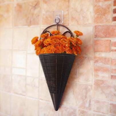 1pc Artificial Vine Hanging Flower Basket With Damage-Free Hook, Wall Decor, Suitable For Holidays And Occasions