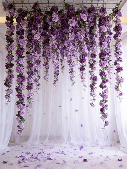 3pcs Artificial Purple Rose Vine Garlands, Spring Floral Garland For Arches, Suitable For Hotel And Office Decoration, Room Parties, Home Weddings, Birthday Wall And Arch Decorations, Everyday Home Railing And Stair Decor, Spring Purple Flower Wall Scenery Background, Wedding Decoration, DIY Decoration, Mother's Day Garden Tea Party Decor, Plastic Flower Decorations