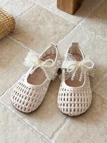 1双女童/幼儿时尚镂空凉鞋，休闲派对/绑带款式，透气网布材质，儿童平底鞋，杏色波西米亚风，适合音乐节派对 - 粉色 - 查看 4