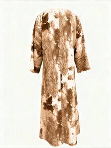Elegant Abstract Print Long Sleeve Jalabiya Kaftan Dress, Made Of Non-Stretch Woven Fabric, Suitable For Women To Attend Various Occasions - Brown - View 4