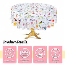 6 Pcs Round Plastic Tablecloth 70inch Watercolor Flower Table Cloth Decorative Disposable Outdoor Floral Table Cover Disposable Summer Tabletop For Party Picnic (Flower And Bird,Fresh Color) - 66Bunga dan Burung - View 4