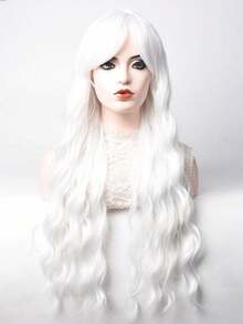 28 Inch No Bangs Wig Long Water Wave Curly Bangs Wig Suitable For Women, White Synthetic Role-Playing Wig - Multicolor - View 4