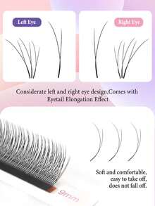 Extensiones de pestañas en abanico de 1600 Fan Fox 1D con forma de Y, rizo C/D, ultra suaves con forma de W de 8-13 mm, ideales para principiantes, estilo de ojo de gato manga, de alta calidad, premontadas, con efecto de alargamiento de la cola del ojo para salón - Negro - Ver 5