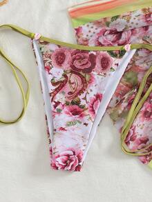 Onefish 2026 女士比基尼套装，优雅印花挂脖系带性感比基尼套装，女士度假装，女士泳装，夏季，女士夏季套装，2026 夏季女士沙滩比基尼，夏季服装，沙滩度假装扮 粉色 - 粉色 - 查看 5