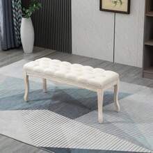 Vintage Upholstered Bench For Bedroom And Living Room, Storage Bench In Rubberwood With Beige Linen Covering, 110 X 40 X 48 Cm - 白色 - 查看 2