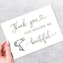 1 Stück elegante Hochzeit Dankeskarte für Make-up Künstler, "Danke, dass du mich schön gemacht hast" mit Illustration eines Föns, rustikaler Holzhintergrund, perfekt um Dankbarkeit an besonderen Anlässen auszudrücken, Make-up Künstler Geschenk, anmutiger Dankesgruß, charmante Ästhetik - Haartrocknerkarte - Übersicht 10