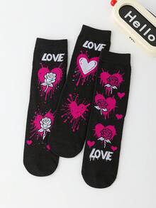 1 par/3 par damstrumpor med bekväma, avslappnade, romantiska och moderiktiga LOVE-bokstäver och hjärtmönster till vaden, för midjan - Multifärgad - Visa 1
