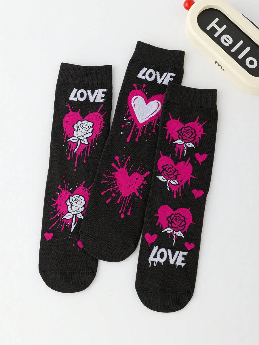 1 par/3 par damstrumpor med bekväma, avslappnade, romantiska och moderiktiga LOVE-bokstäver och hjärtmönster till vaden, för midjan - Multifärgad - Visa 1