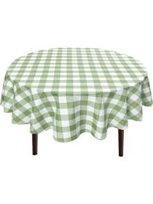Checkered Round Tablecloth, 70 Inch Dia. Waterproof Stain And Wrinkle Resistant Washable Fabric Table Cloth For Dining Room Party Outdoor Picnic - Sage Green and White - View 1